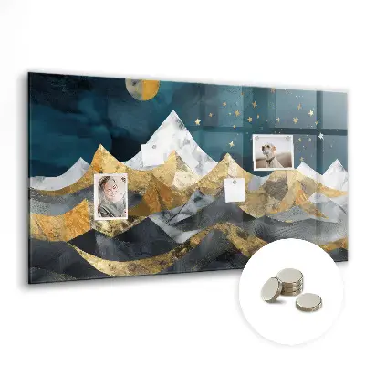 Magnetic glass dry erase board with Mountains at night print