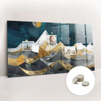 Magnetic glass dry erase board with Mountains at night print