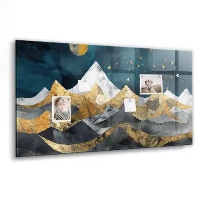 Magnetic glass dry erase board with Mountains at night print