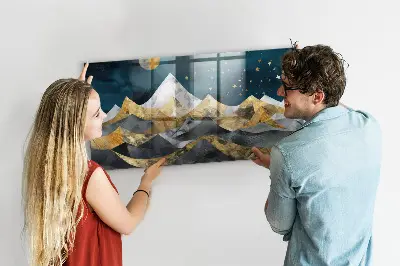 Magnetic glass dry erase board with Mountains at night print