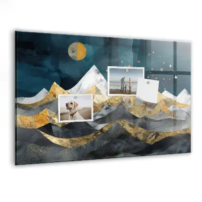 Magnetic glass dry erase board with Mountains at night print