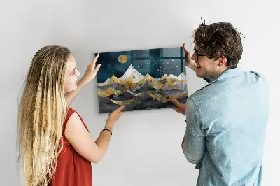 Magnetic glass dry erase board with Mountains at night print
