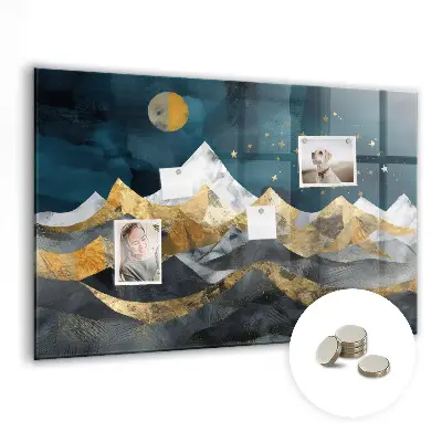 Magnetic glass dry erase board with Mountains at night print