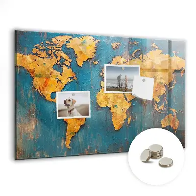 Decorative World Map Magnetic Glass Dry Erase Board