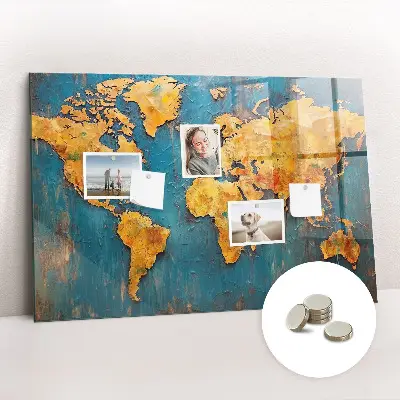 Decorative World Map Magnetic Glass Dry Erase Board