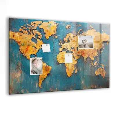 Decorative World Map Magnetic Glass Dry Erase Board