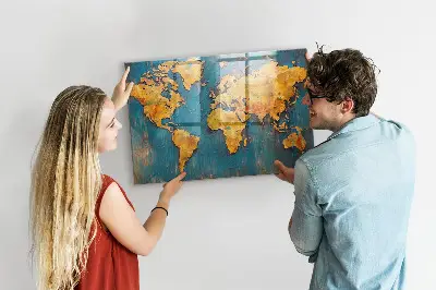 Decorative World Map Magnetic Glass Dry Erase Board