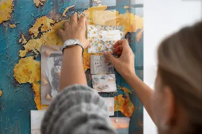 Decorative World Map Magnetic Glass Dry Erase Board