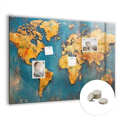 Decorative World Map Magnetic Glass Dry Erase Board