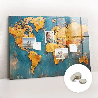 Decorative World Map Magnetic Glass Dry Erase Board