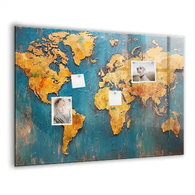 Decorative World Map Magnetic Glass Dry Erase Board