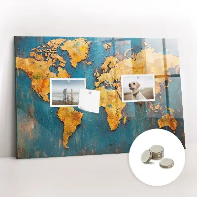 Decorative World Map Magnetic Glass Dry Erase Board