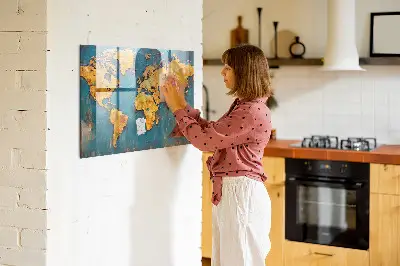 Decorative World Map Magnetic Glass Dry Erase Board