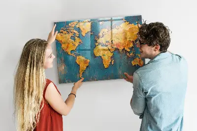 Decorative World Map Magnetic Glass Dry Erase Board