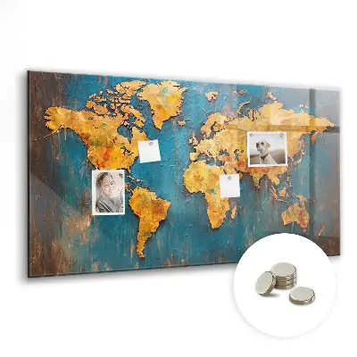 Decorative World Map Magnetic Glass Dry Erase Board