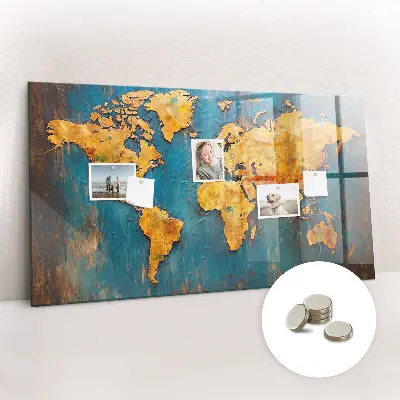 Decorative World Map Magnetic Glass Dry Erase Board