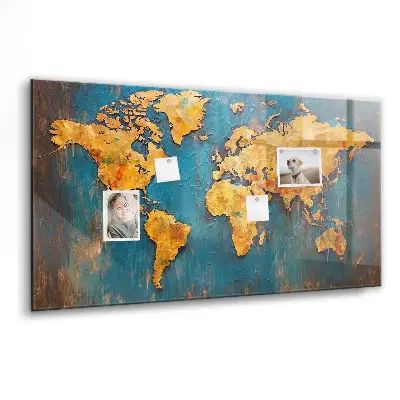 Decorative World Map Magnetic Glass Dry Erase Board