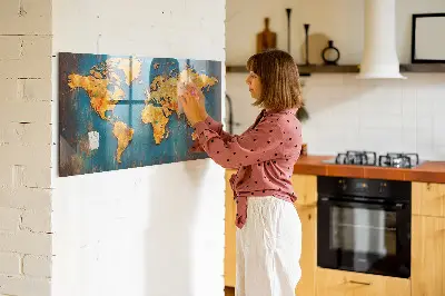 Decorative World Map Magnetic Glass Dry Erase Board