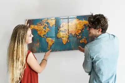 Decorative World Map Magnetic Glass Dry Erase Board