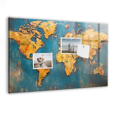 Decorative World Map Magnetic Glass Dry Erase Board
