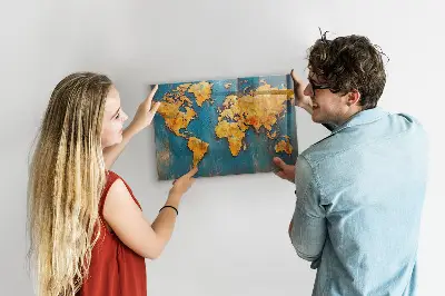 Decorative World Map Magnetic Glass Dry Erase Board