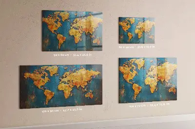 Decorative World Map Magnetic Glass Dry Erase Board