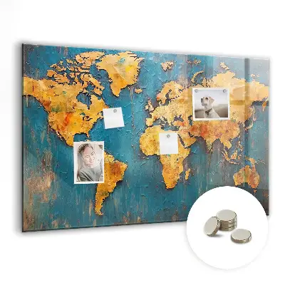 Decorative World Map Magnetic Glass Dry Erase Board