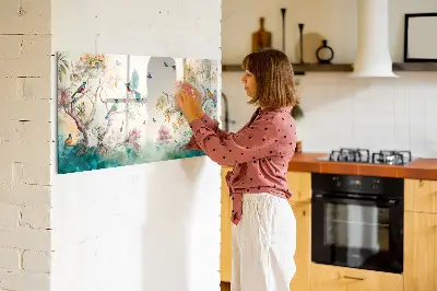 Magnetic glass dry erase board featuring a floral bird and nature design