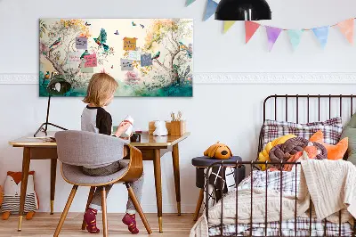 Magnetic glass dry erase board featuring a floral bird and nature design