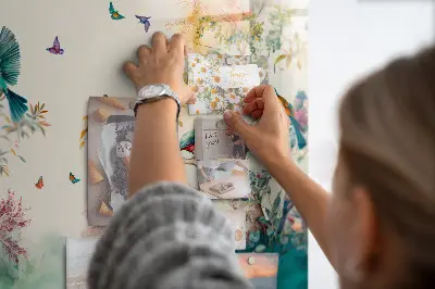 Magnetic glass dry erase board featuring a floral bird and nature design