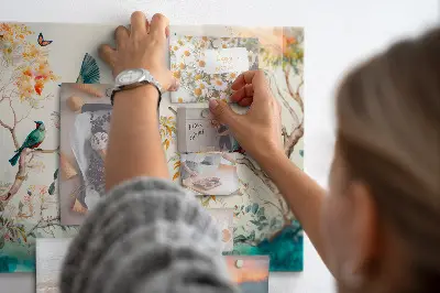 Magnetic glass dry erase board featuring a floral bird and nature design