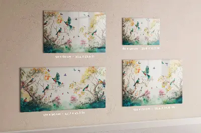 Magnetic glass dry erase board featuring a floral bird and nature design