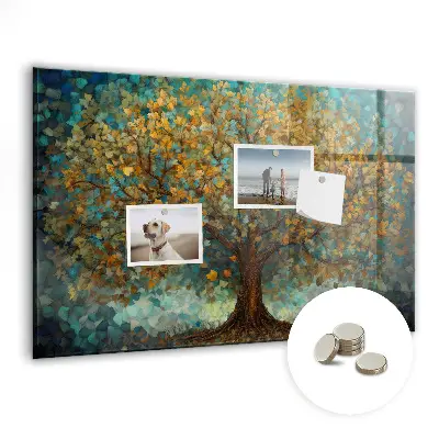 Magnetic glass dry erase board with Mosaic tree design