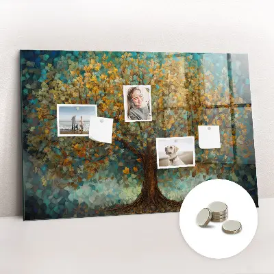 Magnetic glass dry erase board with Mosaic tree design