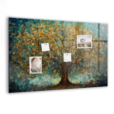 Magnetic glass dry erase board with Mosaic tree design