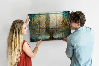 Magnetic glass dry erase board with Mosaic tree design