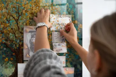 Magnetic glass dry erase board with Mosaic tree design