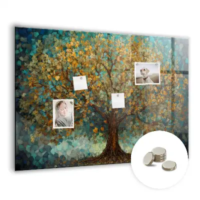 Magnetic glass dry erase board with Mosaic tree design