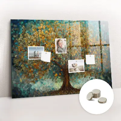 Magnetic glass dry erase board with Mosaic tree design