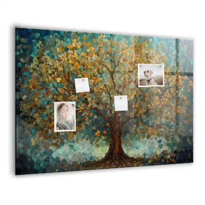 Magnetic glass dry erase board with Mosaic tree design