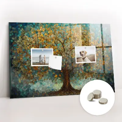 Magnetic glass dry erase board with Mosaic tree design