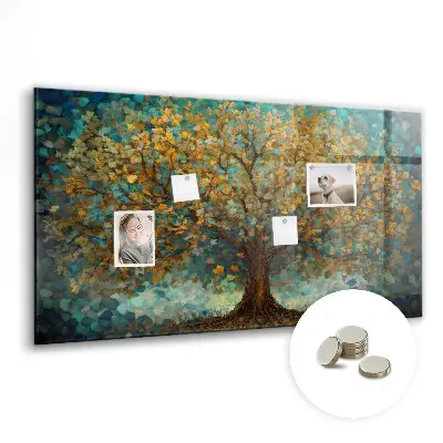 Magnetic glass dry erase board with Mosaic tree design