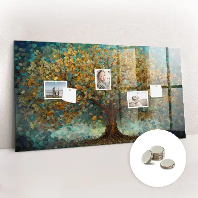 Magnetic glass dry erase board with Mosaic tree design