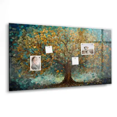 Magnetic glass dry erase board with Mosaic tree design