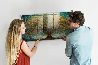 Magnetic glass dry erase board with Mosaic tree design