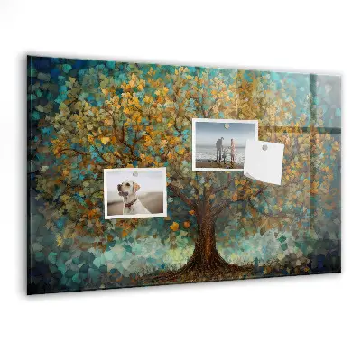 Magnetic glass dry erase board with Mosaic tree design