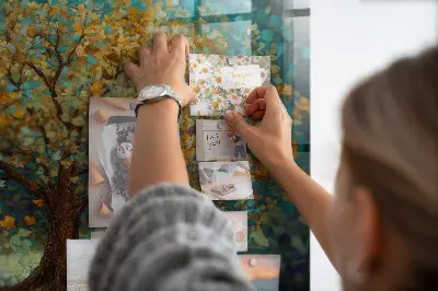 Magnetic glass dry erase board with Mosaic tree design