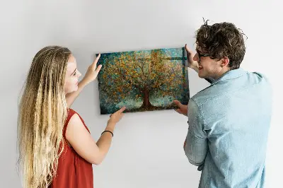 Magnetic glass dry erase board with Mosaic tree design