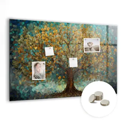 Magnetic glass dry erase board with Mosaic tree design