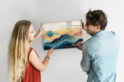 Mountain landscape magnetic glass dry erase board